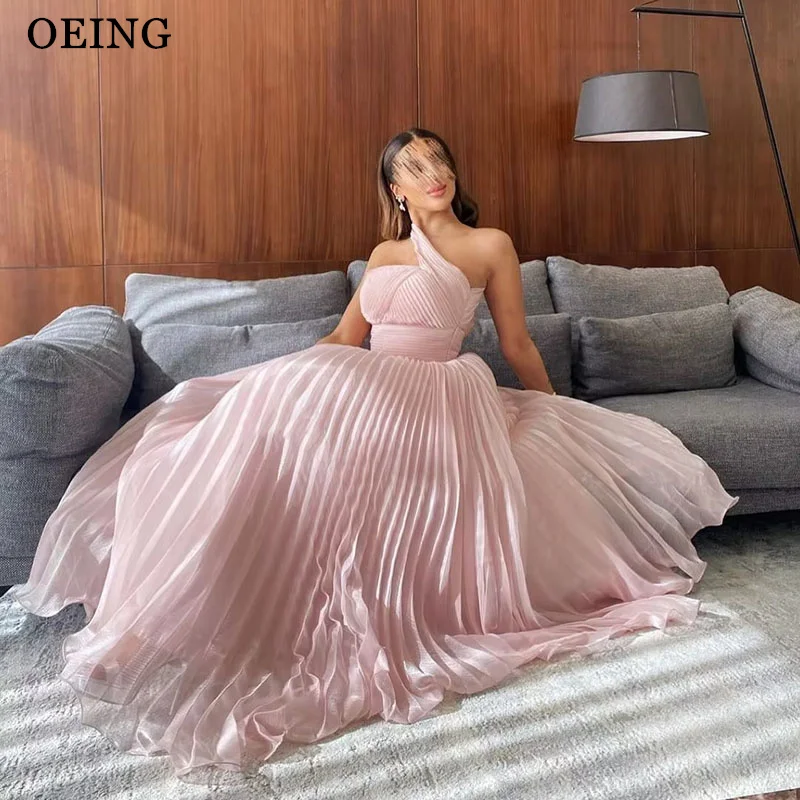 

OEING A-Line Light Pink Prom Dress Pleats Halter Sleeveless Party Gowns Floor Length Organza Dress 2025 Customized