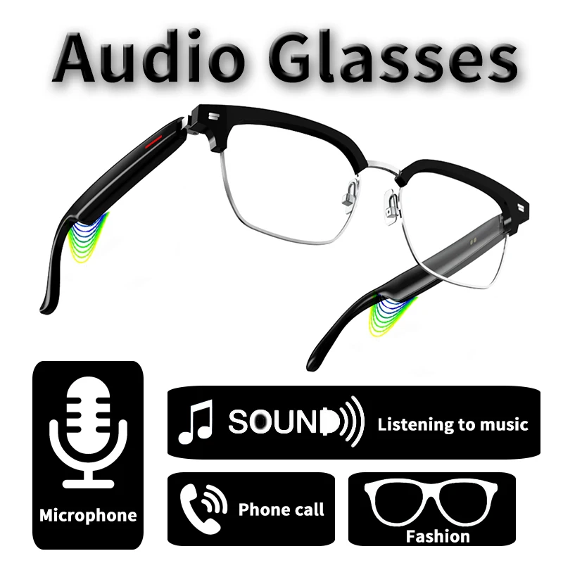 Smart Brille Wireless Bluetooth Anti Blaulicht & Sonnenbrille Eingebaute Mikrofon lautsprecher Touch & Voice Assistant kompatibel gl