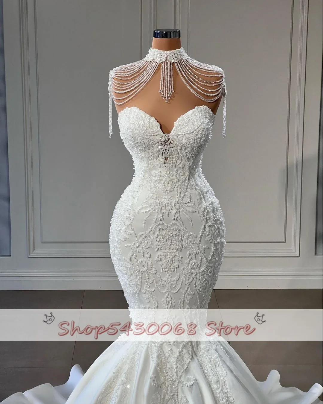 Princess Tassels Sheer Neck Bridal Gowns High Mermaid Wedding Dress Custom Made Sleeveless Lace Appliques Vestido de novia