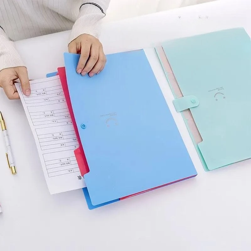 1pc Blue A4 File Folder Multi Layer Storage Bag Student Test Paper Desktop Organizing Tool School Stationery Office Folder
