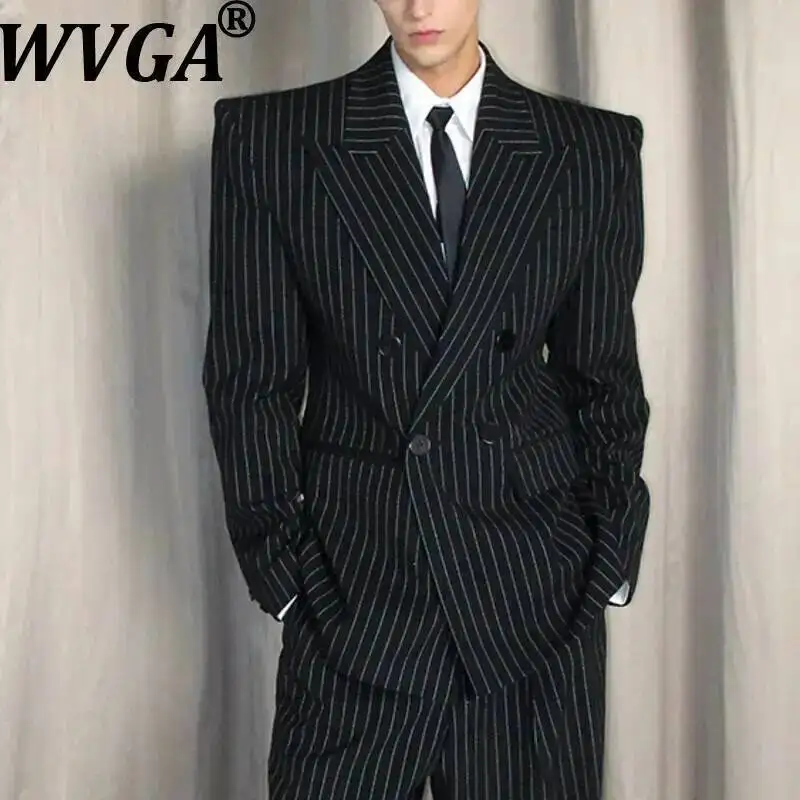 WVGA Spring Autumn New Man Tide Waist-Cinching Striped Trendy Blazer Niche Chic Casual Slightly Flared Suit Pants Set Ins W14680