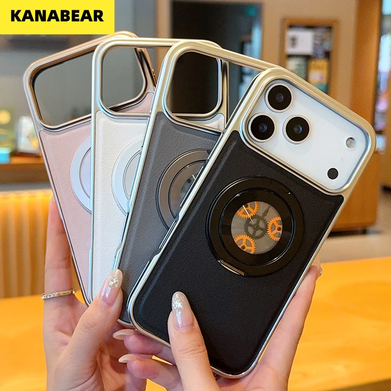 

Premium Plated Side Gear Stand Case for iPhone 17/17 Pro/17 Pro Max, Luxury Shockproof, Full Body Protection Phone Shell