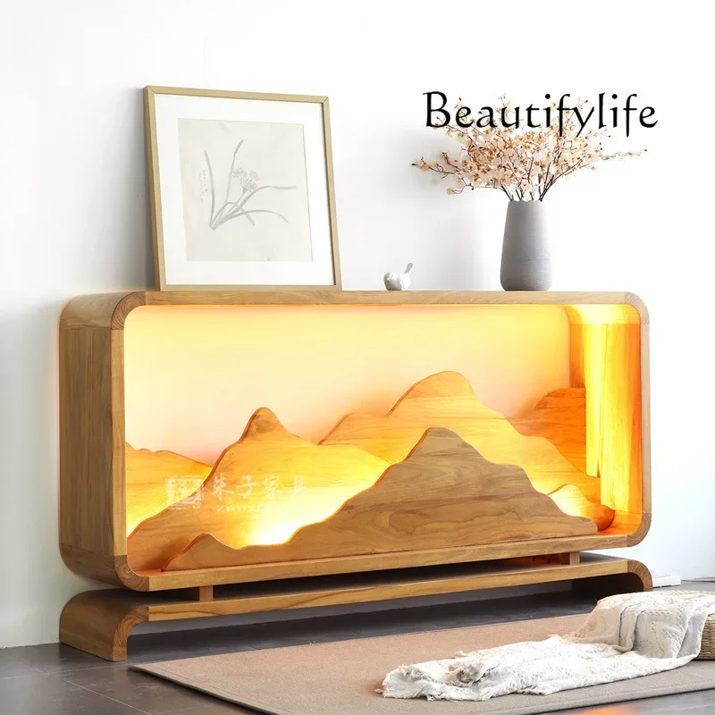 ZL New Chinese-style solid wood entrance landscape drawer cabinet simple bedroom locker living room side cabinet