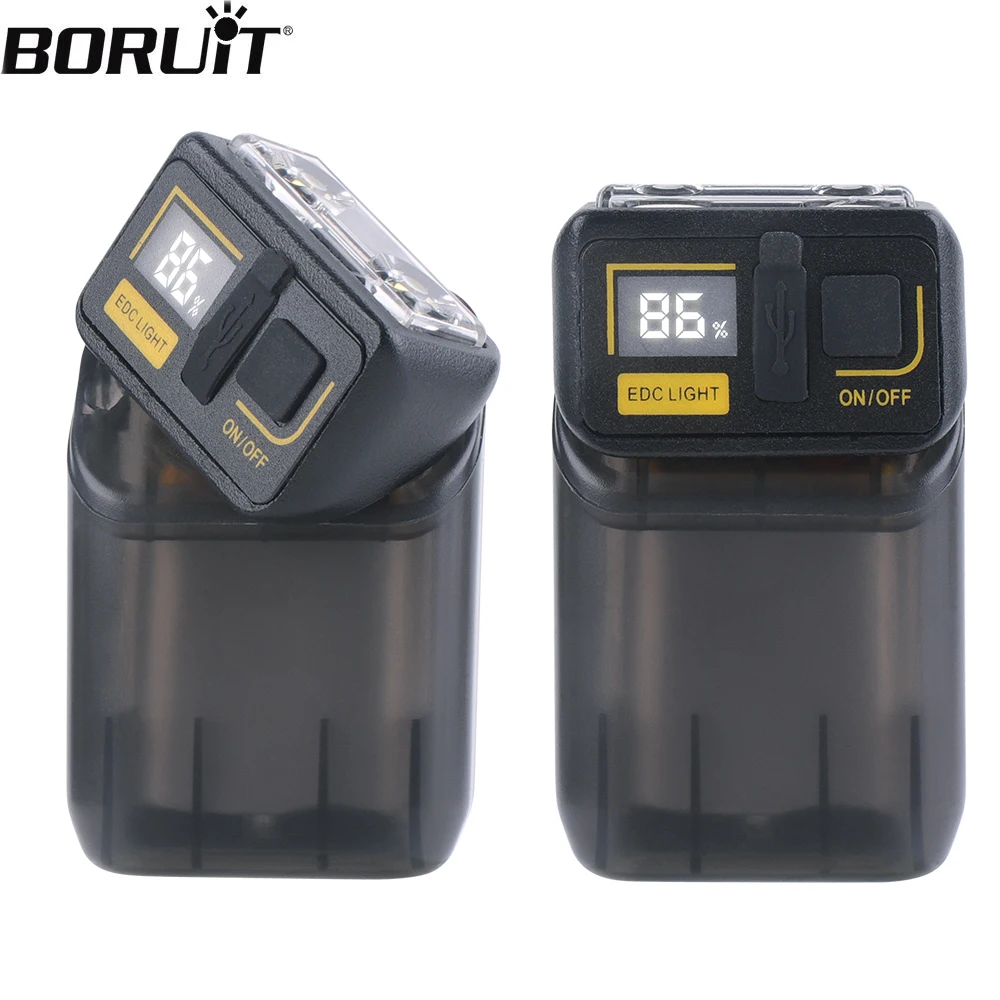 BORUiT LED Flashlight Keychain 180Rotations Magnetic Powerful USB-C Rechargeable Work Light Camping Fishing Torch Emergency Lamp