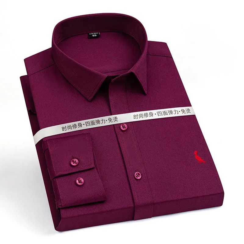 2026  Men's Top Quality Dress Shirts Long Sleeve Slim Fit Solid Striped Business Formal White Shirt Male Social Clothing
