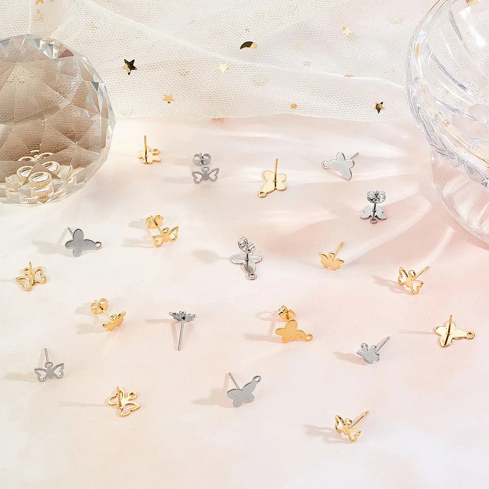 1 صندوق 60 قطعة 6 نمط 304 الفولاذ المقاوم للصدأ قرط الاذن المرصع النتائج مع حلقات أفقية و 201 الفولاذ المقاوم للصدأ الأذن المكسرات/القرط