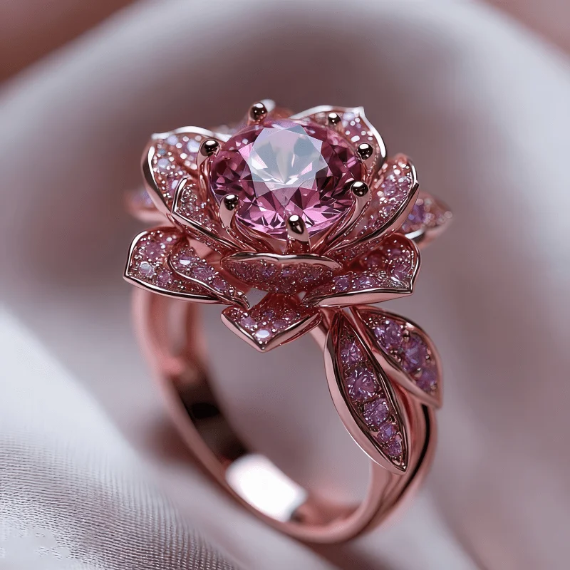 Exquisite Flower Style Inlaid Purple Synthetic Zirconia Ring Women's Wedding Banquet Party Jewelry Accessories Gift view 3