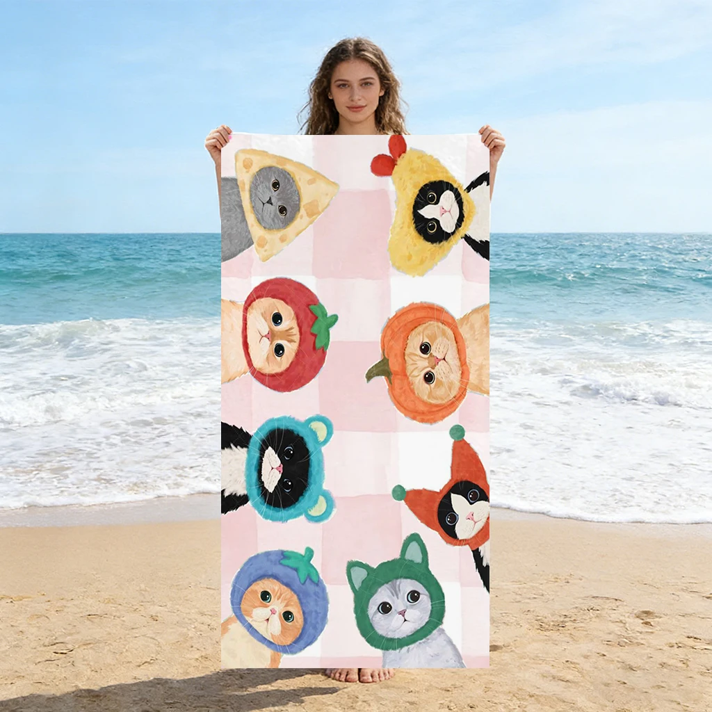 1pc Cats Surround Beach Towel Quick-drying Super Absorbent Suitable for Swimming Beach Pool Gym Yoga Summer Gift for Friends