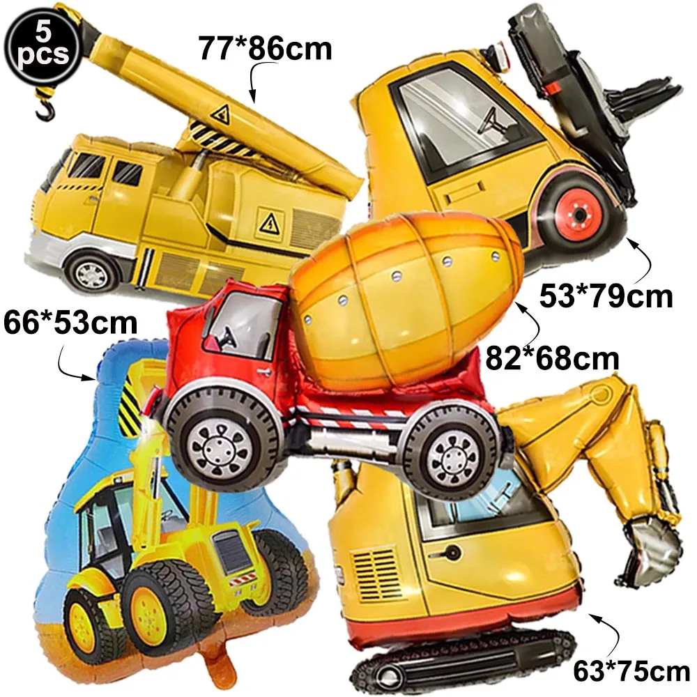 Bagger-Fahrzeug Gold-Schwarz Digitales Ballonset für Jungen Muldenkipper Bau-Ingenieur Kinder Konstruktions-Thema Geburtstagsparty-Zubehör – Detail 2