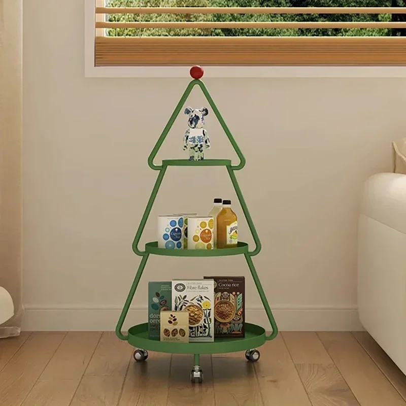 

Iron Silent Wheel Christmas Tree Shape Shelf Multi-functional Storage Shelf Sturdy Snack Rack Couch Rack Formaldehyde-free