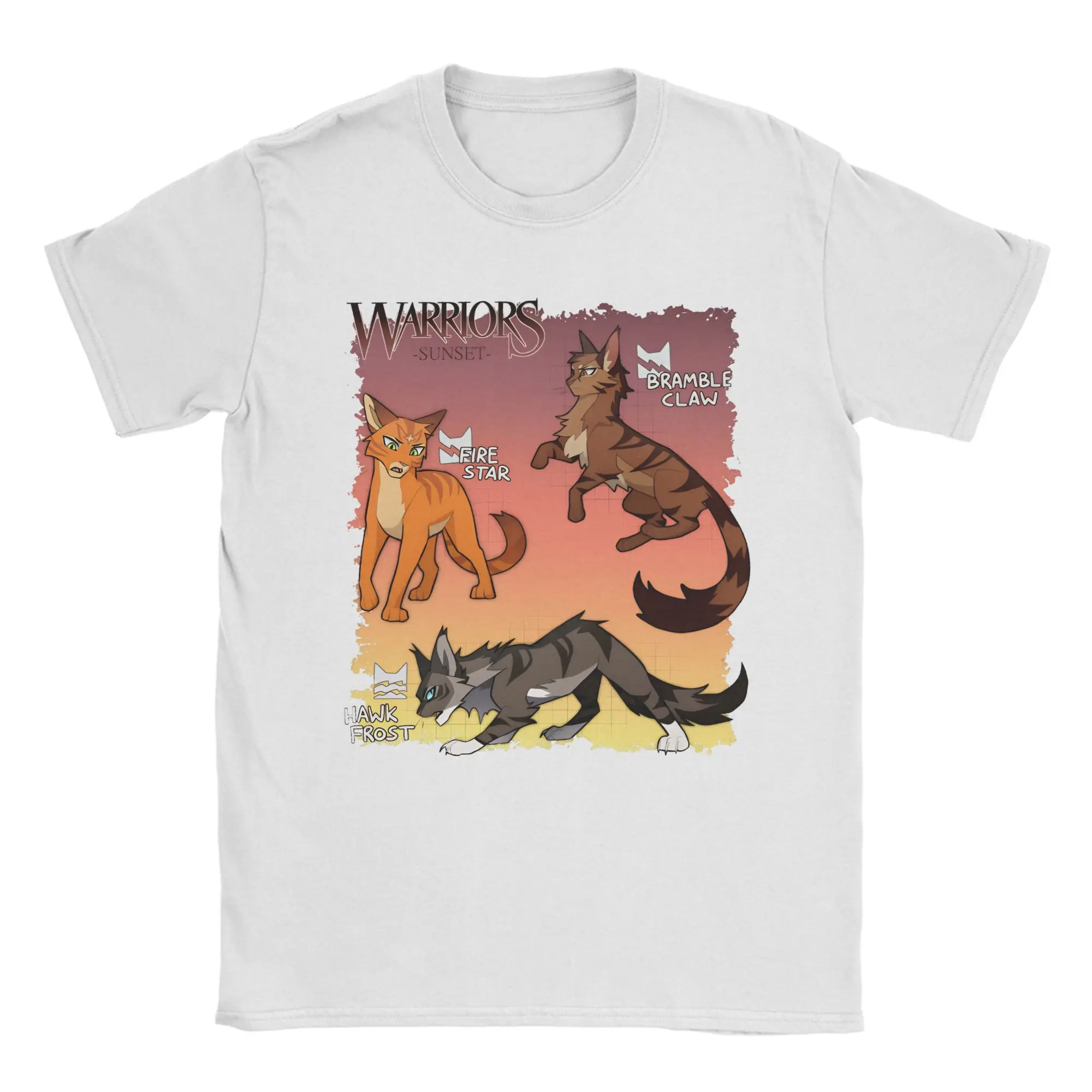 Firestar, Brambleclaw And Hawkfrost From Warrior Cats, Sunset Version  Cotton T Shirt For Adult Summer Samurai Cat T Shirts