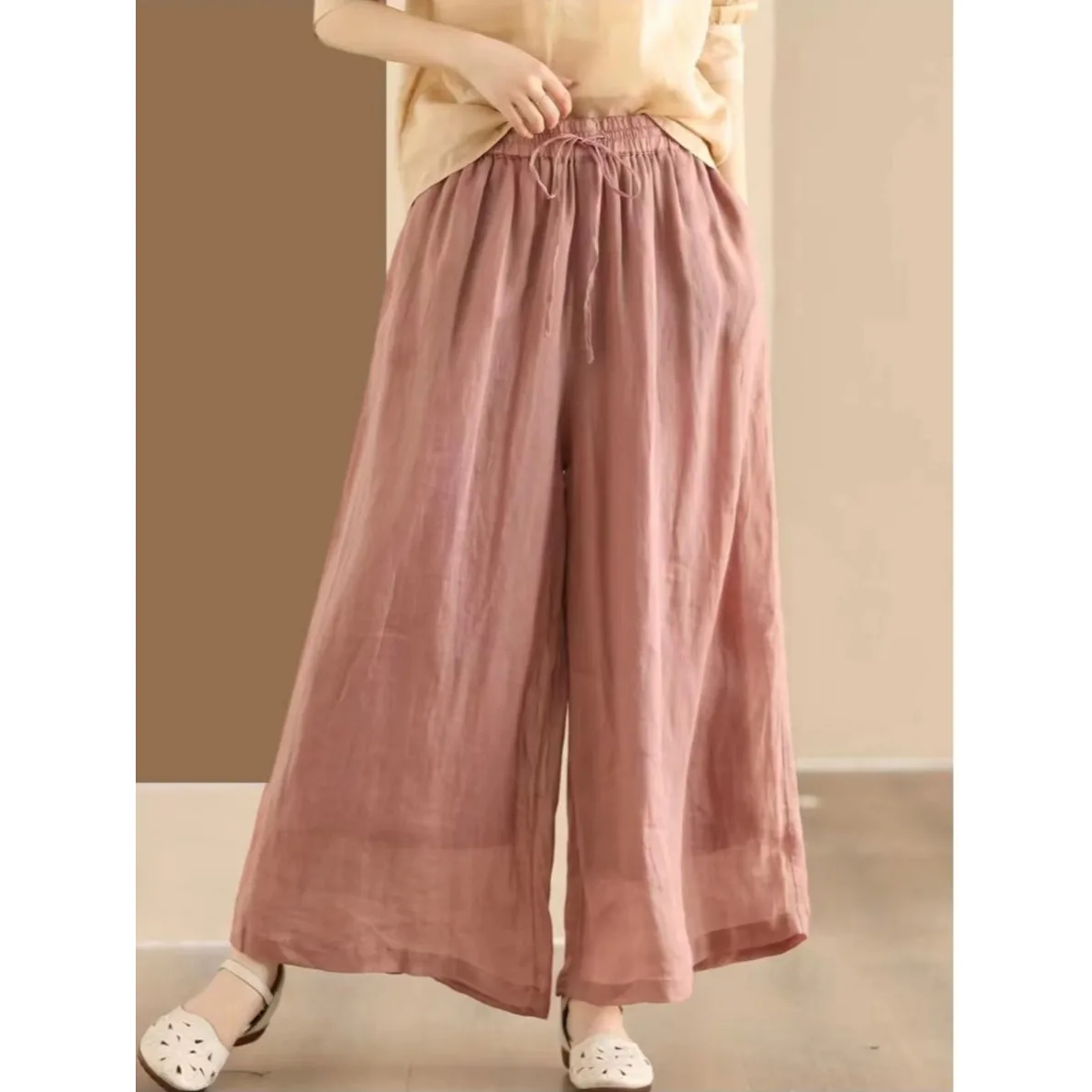 

Двухслойные широкие брюки в стиле ретро, женские летние новые универсальные брюки-юбка большого размера, свободные утягивающие повседневные брюки-юбка