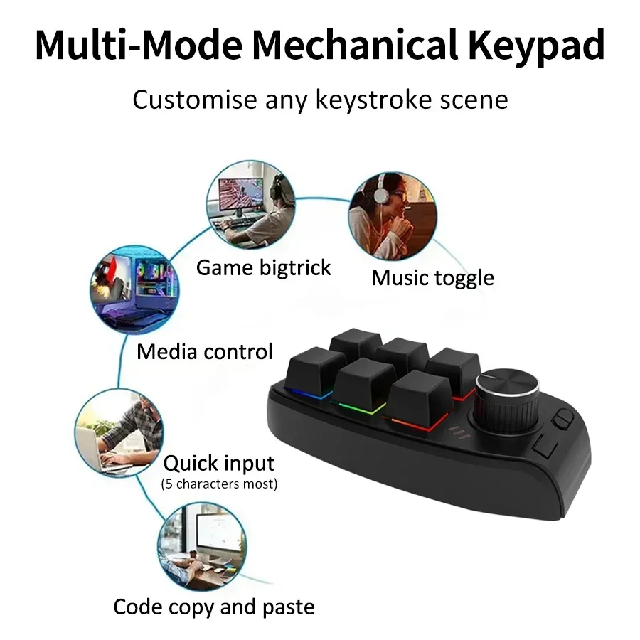 USB Macro Personalizzato Mini Tastiera Bluetooth 6 Tasti 1 Manopola di Programmazione FAI DA TE Meccanico Macropad Gaming Disegno Interruttore Tastiera Hot-swap