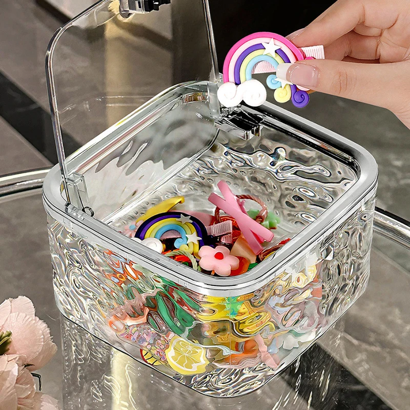 Hair Accessory Storage Box Large Capacity Transparent Acrylic Portable Storage Box Girl Hair Rings Hair Clips Organizer Box