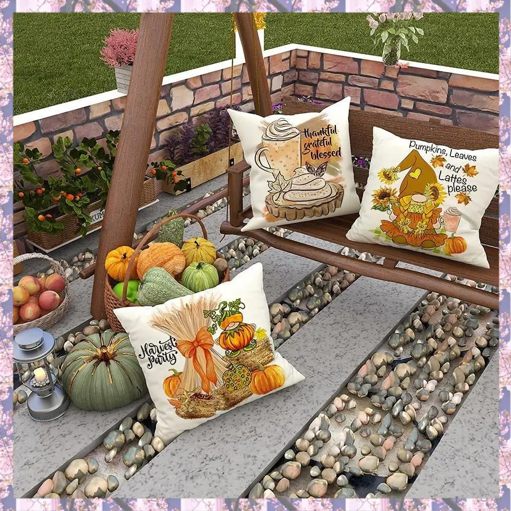 L73A 2025-Fall Farmhouse Pillow Covers 18X18 Set Of 4 Fall Thanksgiving Decor For Couch Sofa At Home Indoor & Outdoor