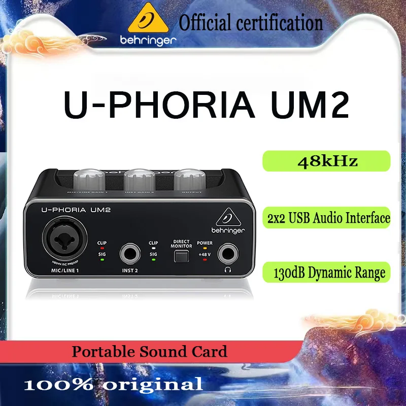 BEHRINGER U-PHORIA UM2 Audiophile 2x2 USB Audio Interface with XENYX Mic Preamplifier for broadcasting,professional recording