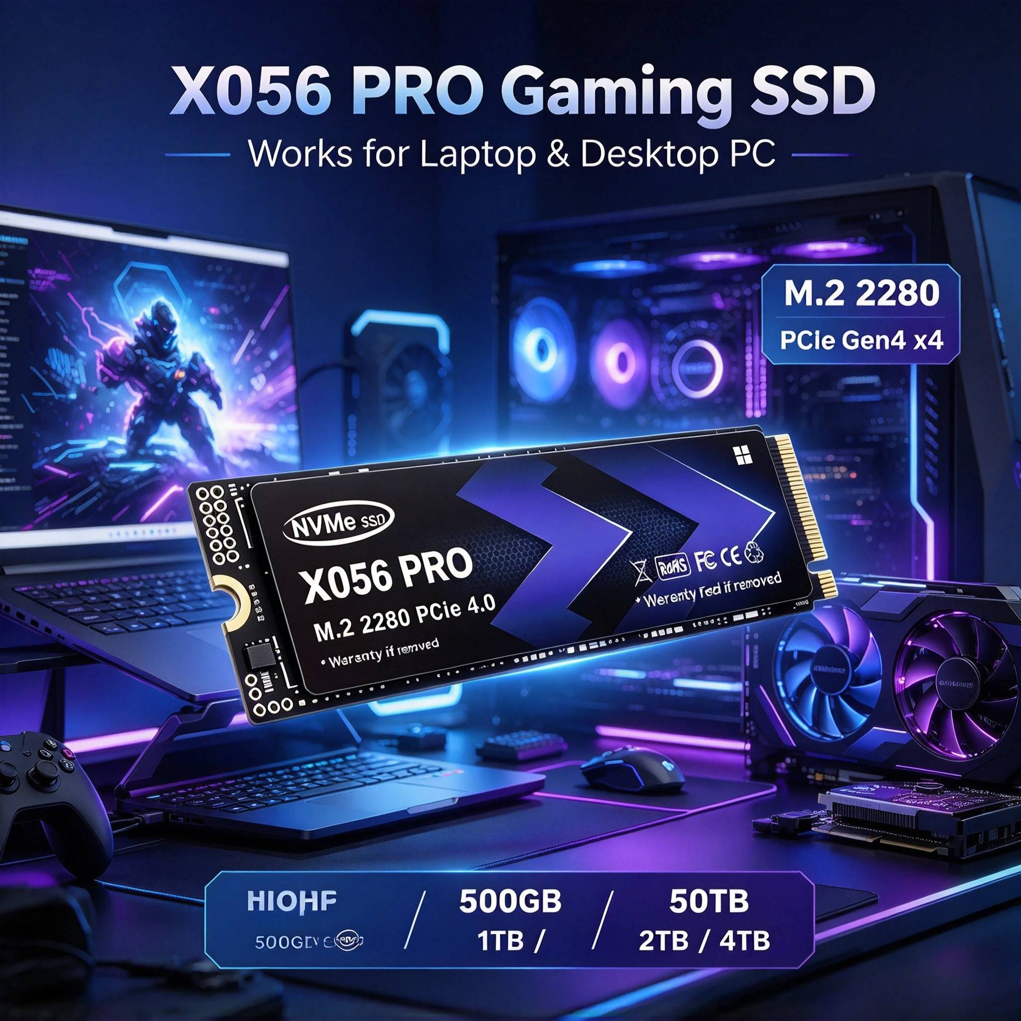 High‑Speed X056 PRO M.2 NVMe SSD PCIe 4.0 500GB 1TB 2TB 4TB Capacity 3500MB/s Internal Gaming Solid State Drive for PC Laptop
