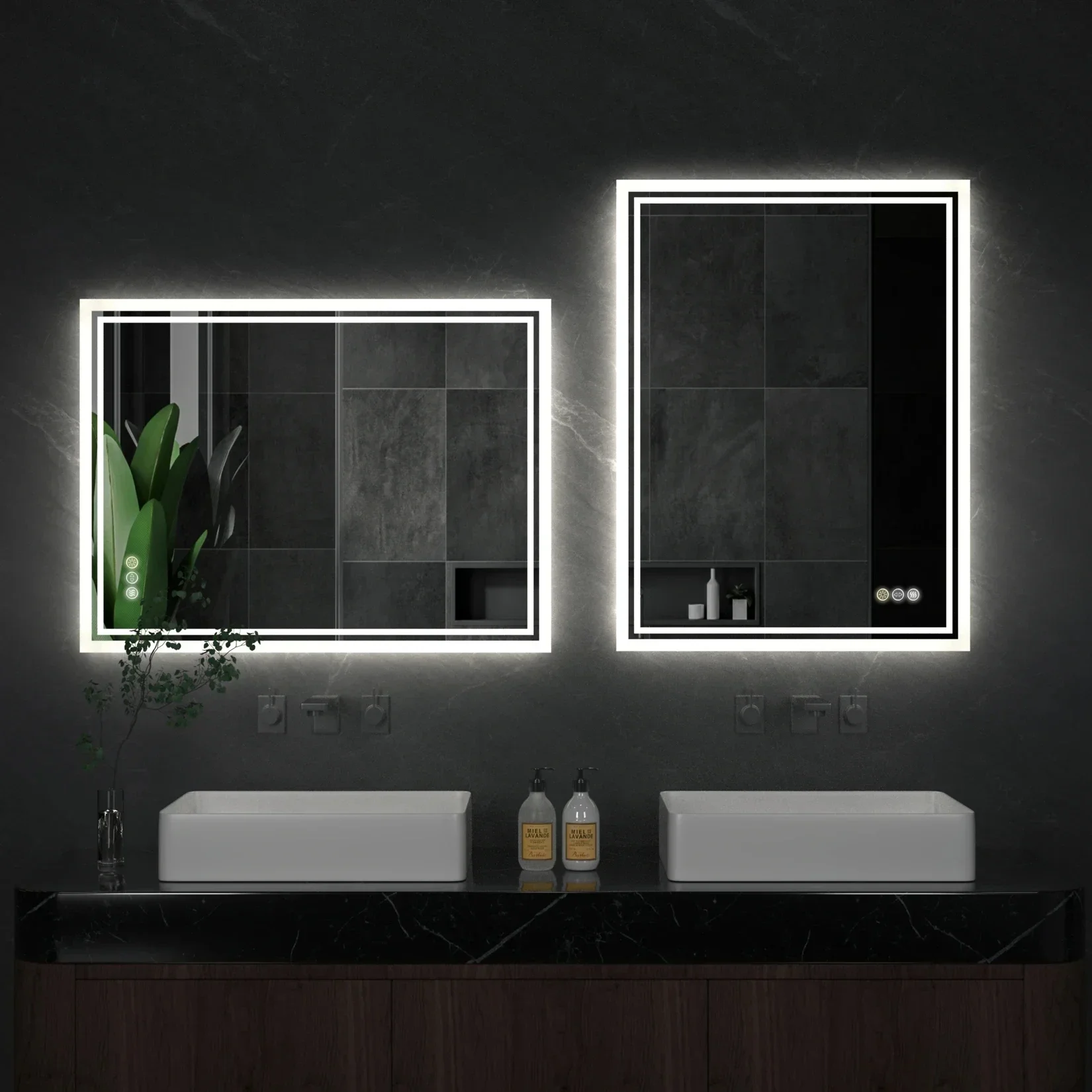 

Nordic LED Backlit Mirror Bathroom Vanity With Lights,Anti-Fog,Dimmable,Touch Button,Water Proof,Horizontal/Vertical