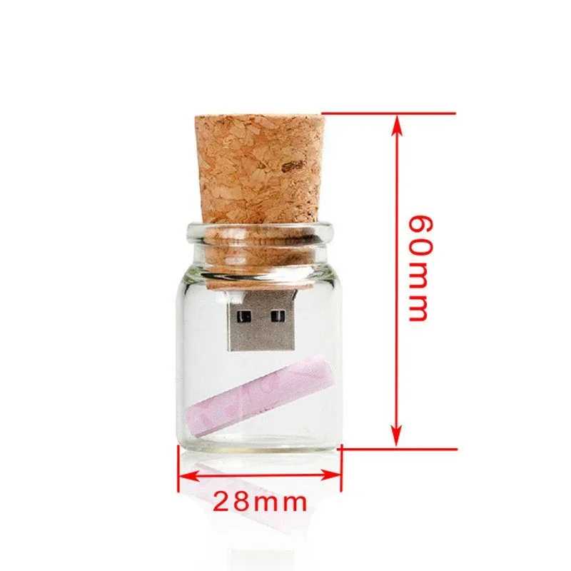 JASTER Funny Memory Stick 128GB Creative Gift Pen Drive 64GB Glass Drift Bottle with Cork U Disk 32GB High Speed USB Flash Drive