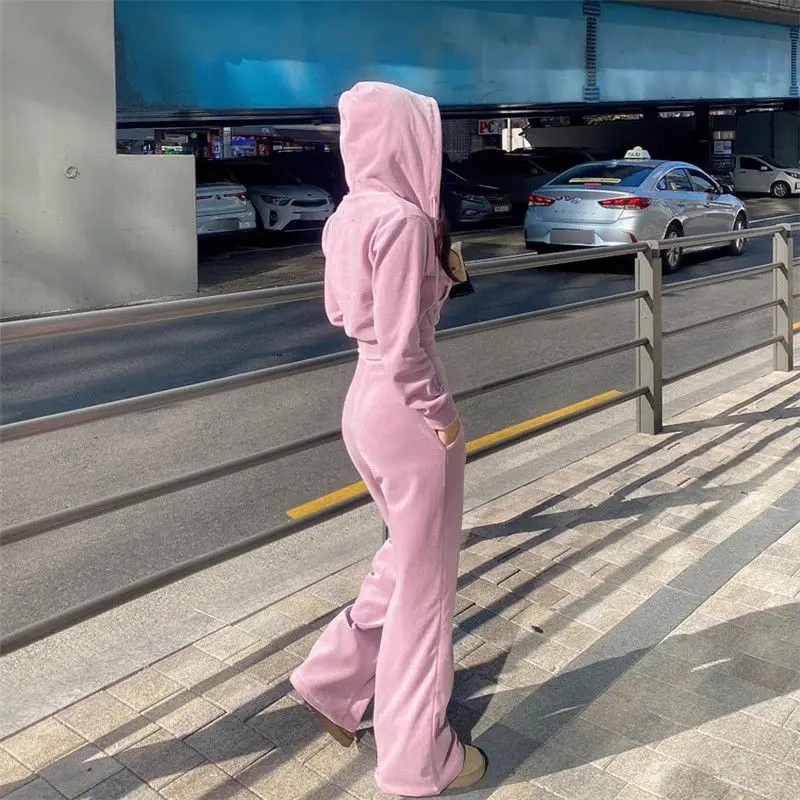 Hoodies Velvet Zipper Sweatshirt and Pants Autumn Winter Women Velour Pant Suit Hoodies Zipper Sweatsuit Women\'s Sport Suit