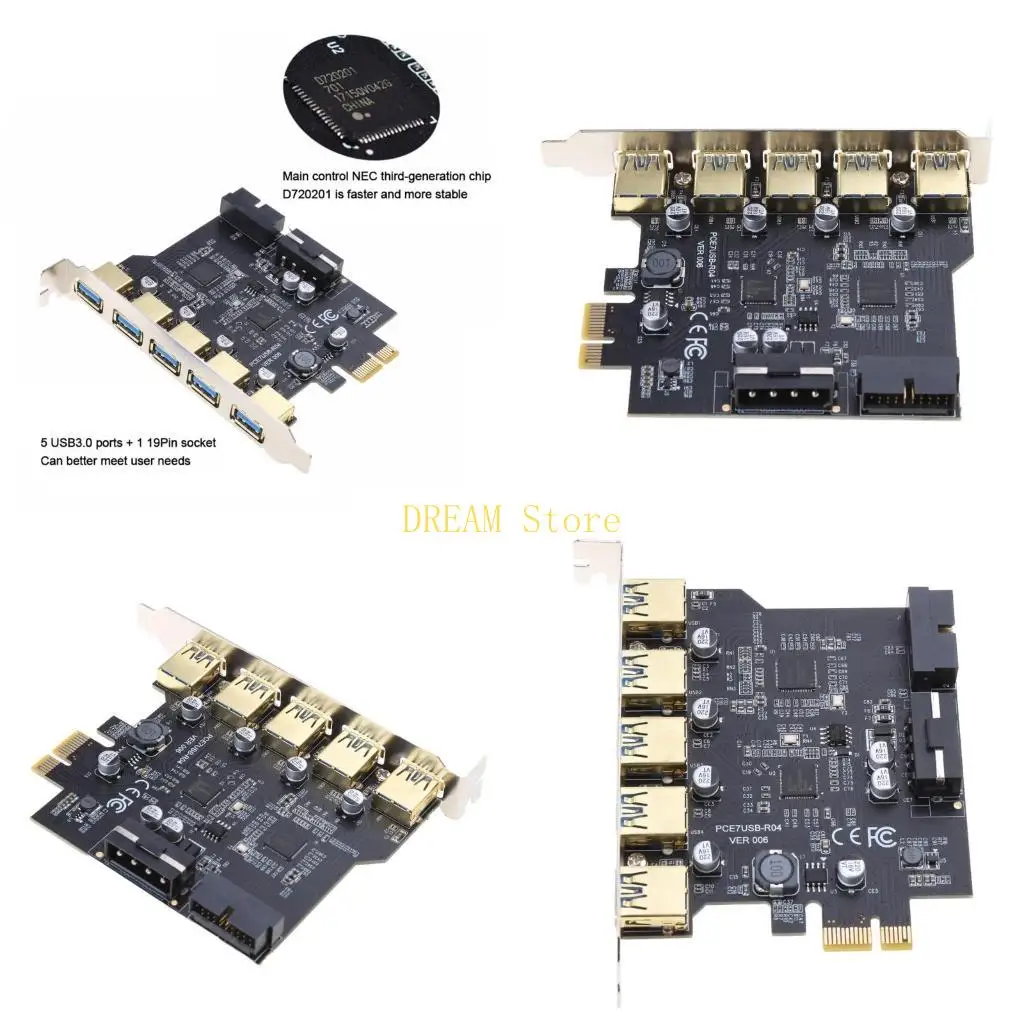 USB PCI-E Adapter 5 USB3.0 and 2 x 19Pin 7-Port PCI for Express Expansion Best Sale