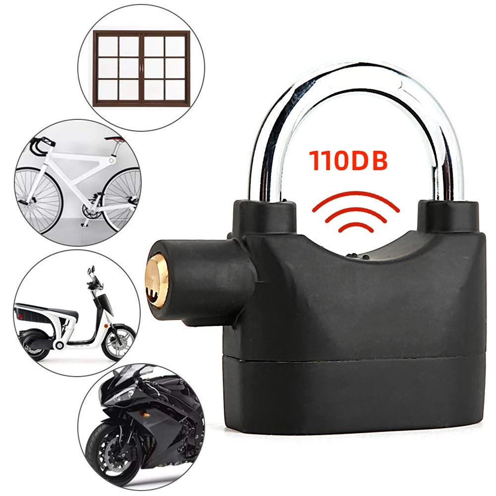 BBDHOME High Decibel Alarm Padlock Siren Anti-theft Waterproof Heavy Duty Material Black Long Beam For Bicycle Motorcycle Door