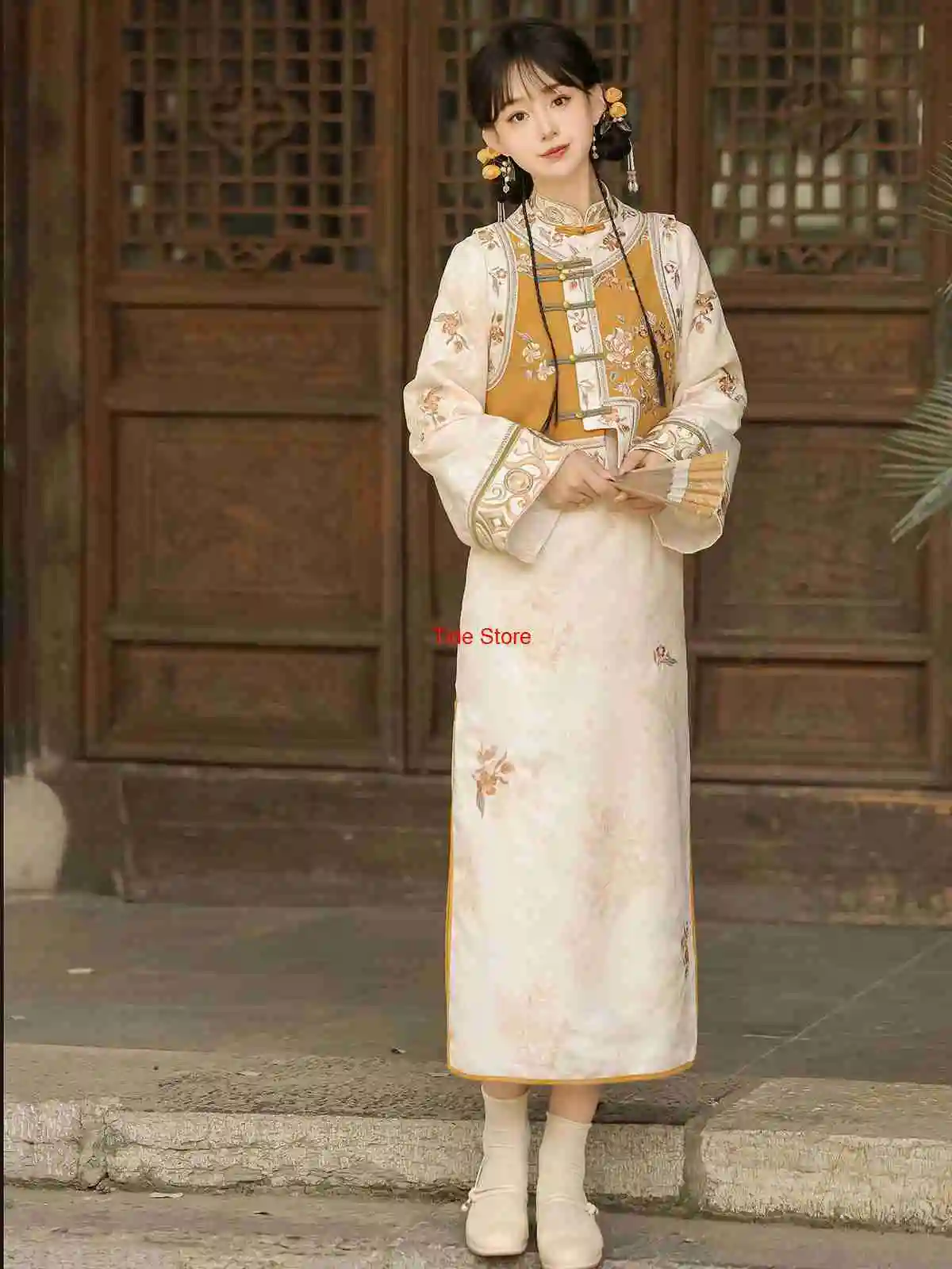 

Guixiang осенний язык улучшенный Hanfu женский элемент Han Cheongsam жилет повседневная куртка-мандаринка платье новый китайский стиль для вечеринки
