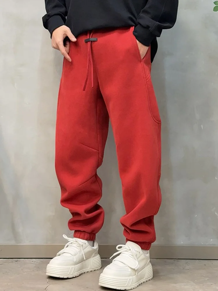 

Новые мужские красные спортивные брюки-джоггеры 2026 года с пэчворком, свободного кроя, прямые штанины, на резинке, для повседневной носки, класса люкс