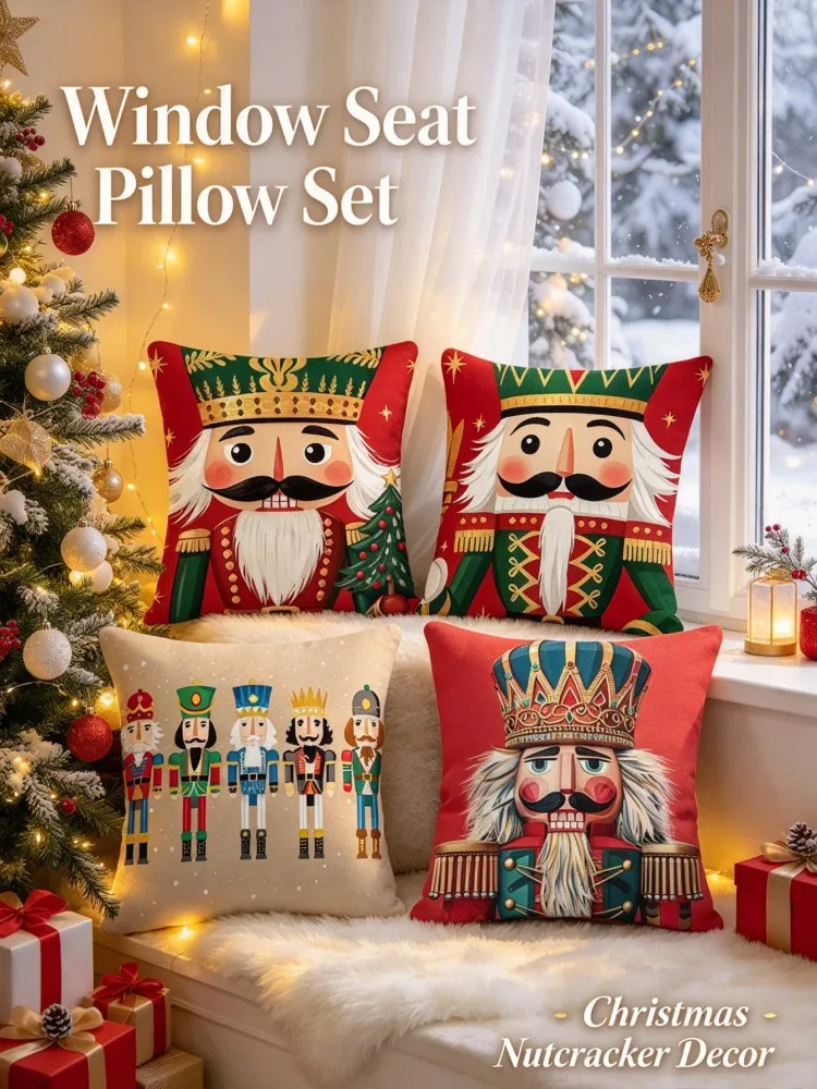 VIKAMANew Arrival Nutcracker Pillow Covers Set , Christmas Soldier Decorative Cushion Cases, Red Green Xmas Throw Pillowcases fo