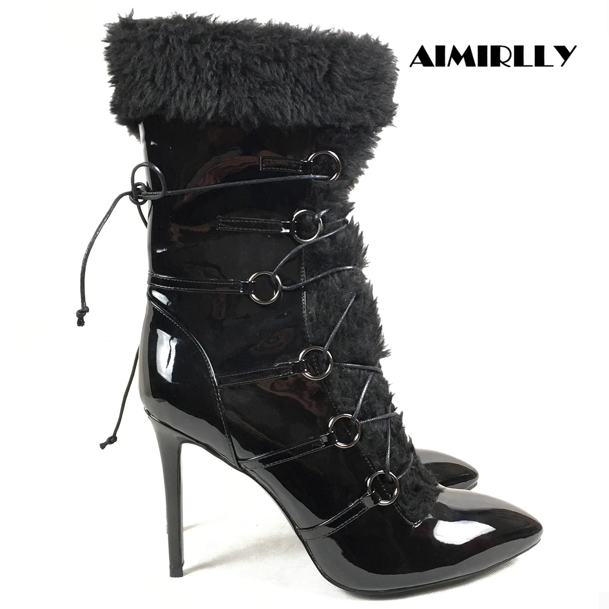 

2024 Trend Women's Ankle Boots Cotton Plush Autumn Winter Pointed Toe High Heel Bootie Black Lace Up Woman Customize shoes