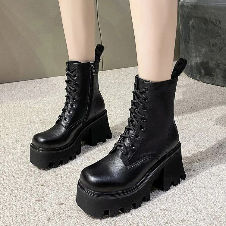 Punk Goth Ankle Boots Women Black Chunky Wedge Platform Shoes Woman Lace Autumn Patent Leather Footwear Lady Botas Mujer