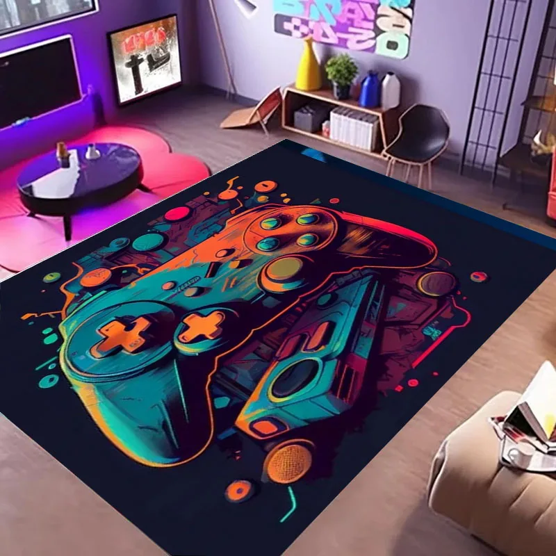 HD Home Area Gamer Rugs with Game Controller Design,Non Slip Floor Mats for Kids, Carpet for Decor Living Bed Playrooms Kitchen