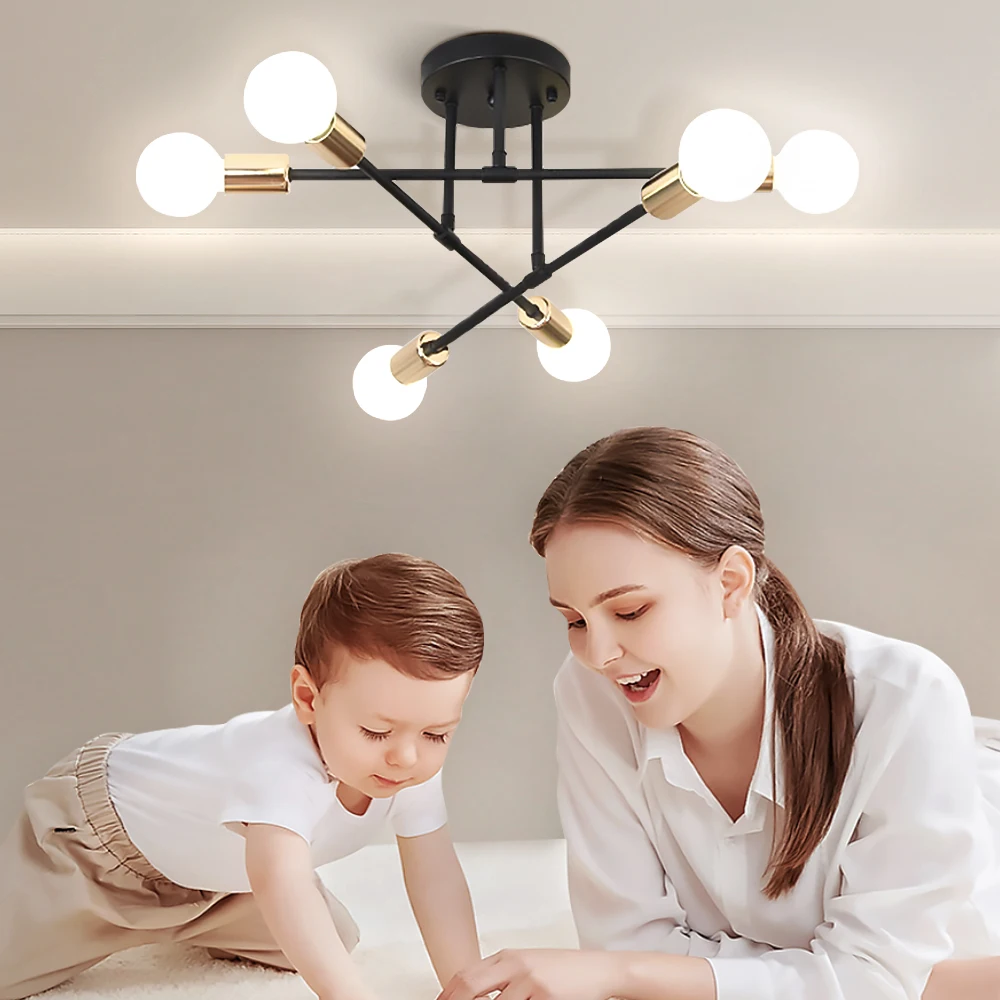 E27 LED-Deckenpendelleuchte Retro Metallmaterial 6-Köpfige Deckenlampe für Schlafzimmer Wohnzimmer Moderne Pendelleuchten-Dekoration – Detail 8