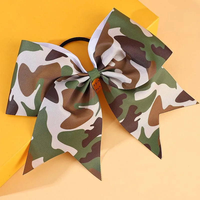 ncmama 50/100Pcs 7'' Camouflage Bow Hair Ties Easter Bunny Scrunchies for Girls Elastic Cheer Ribbon Hair Band Hair Accessories