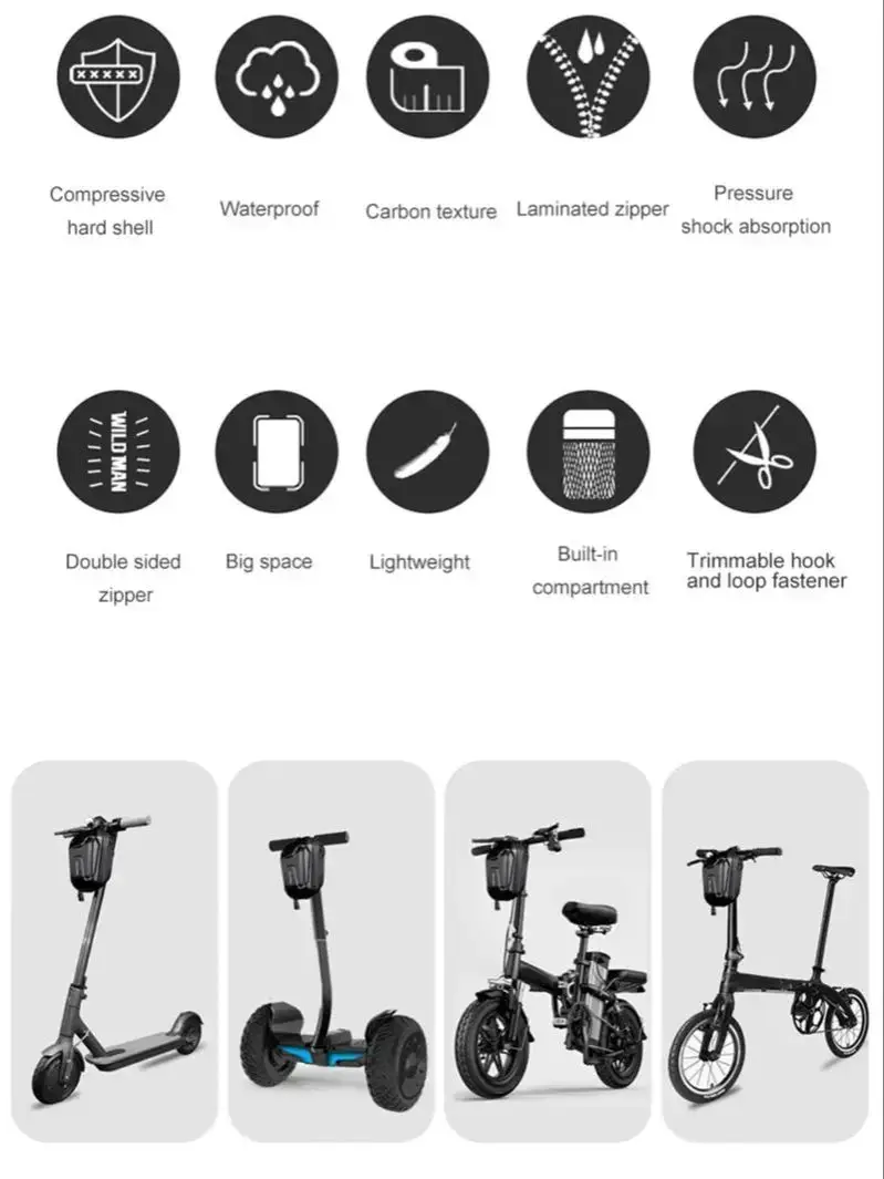 AliExpress WILD MAN MTB Front Bicycle Bag – EVA Hard Shell Large Capacity Storage Pouch | PU+EVA/TPU+Polyester | Waterproof Zipper