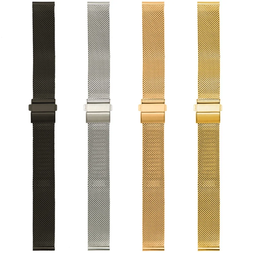 16mm 18mm 20mm 22mm Quick Release Mesh Milanese Loop Watch Band Stainless Steel Metal Folding Buckle Wrist Strap Accessories