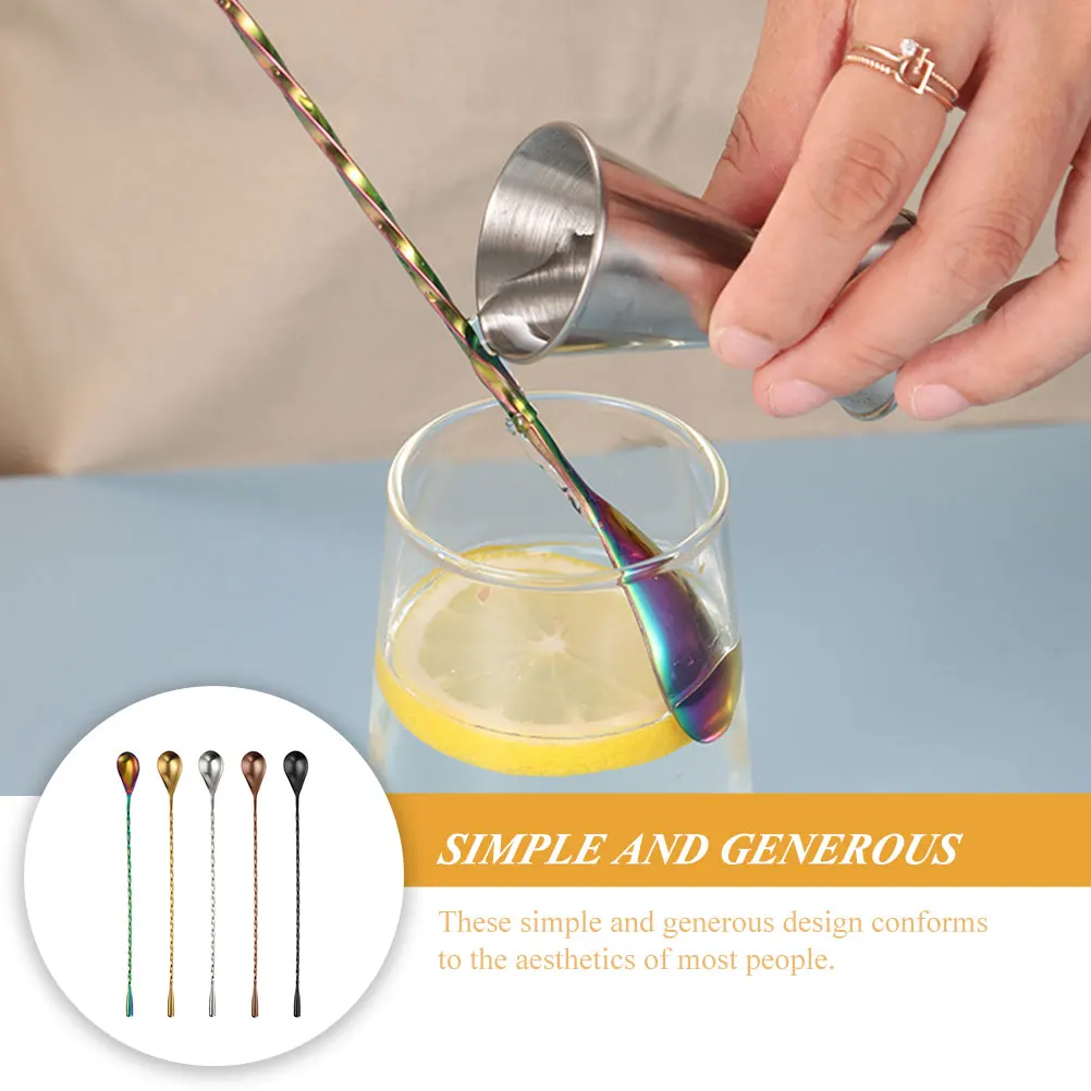 

5Pcs Water Drop Stainless Steel Stirrer Spoon Long Handle Ergonomic Cocktail Mixing Tool Coffee Stirrer Bar Swizzle Stick