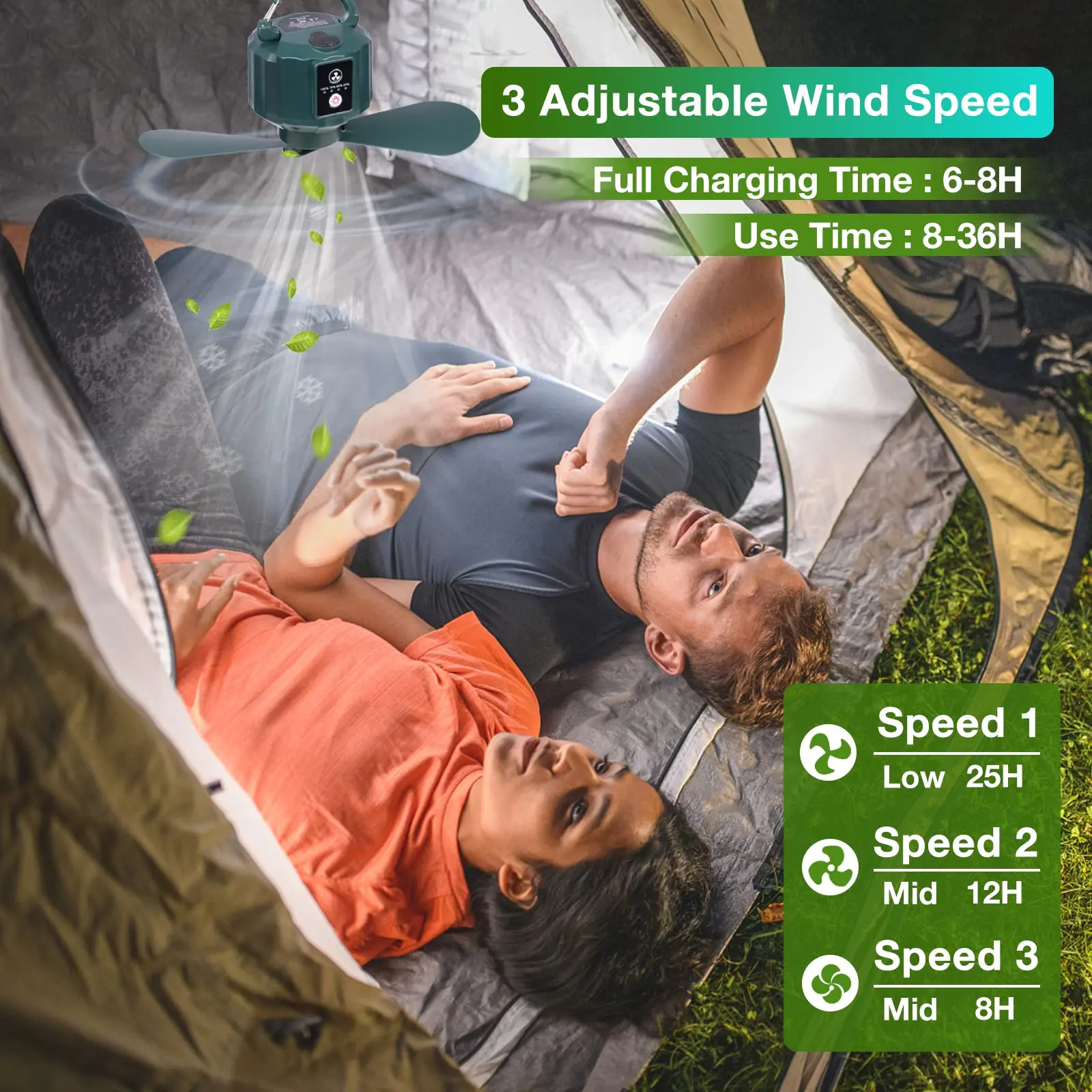 High Power Led Tent Ceiling Fans for Camping Portable Tent Fans Light and Remote Control Camping Fan with Hanging Hook for Tent