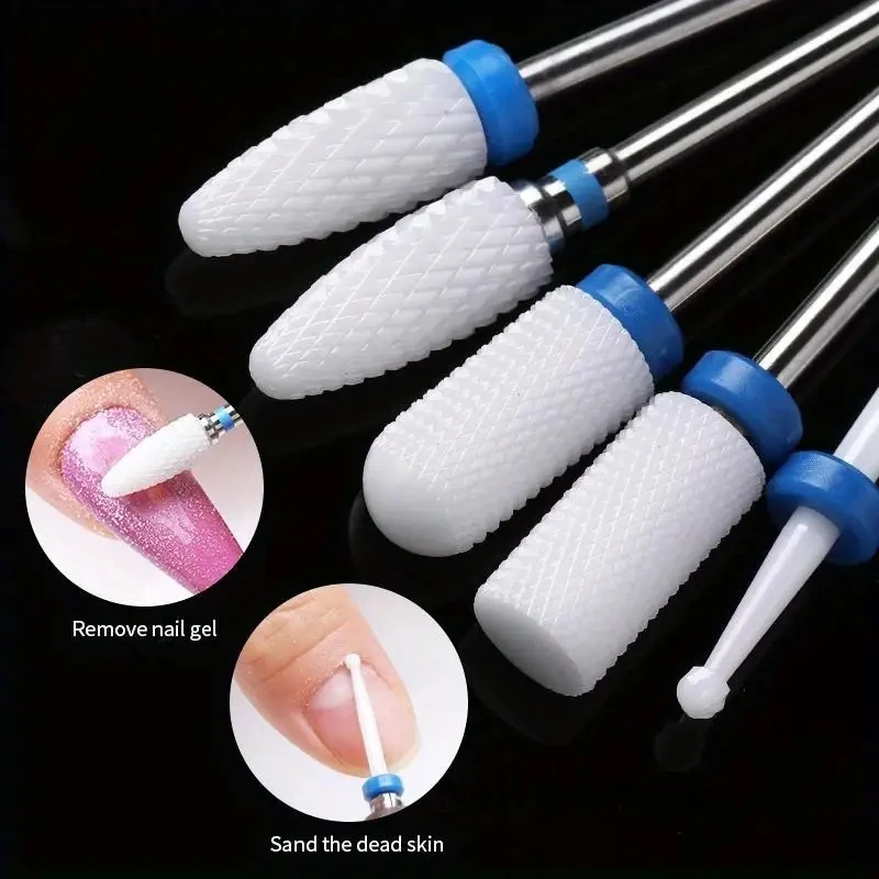 5PCS/Set Ceramic Carbide Tungsten Nail Drill Bits For Electric Drill Manicure Pedicure Tools Nail Drill Machine Accessories