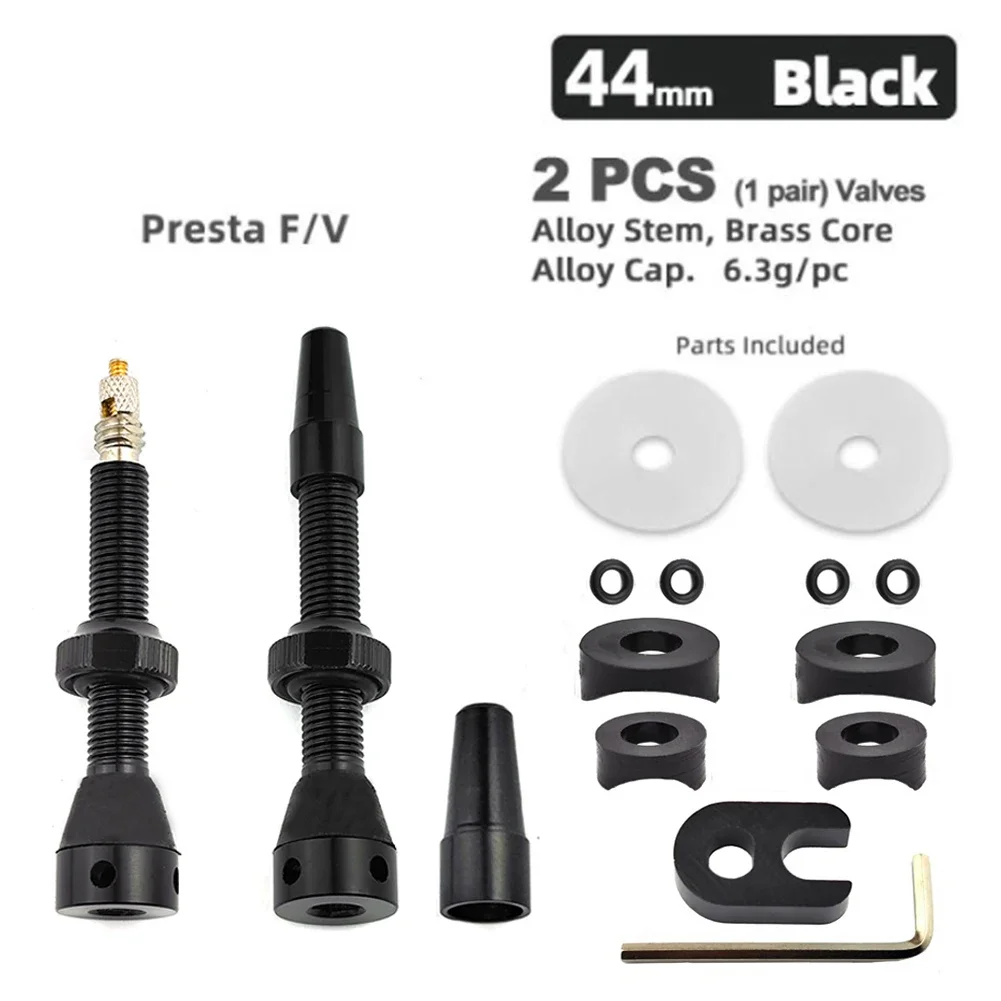 2pcs Bicycle Tubeless Rim Presta Valves Set 44/60mm Nipple Brass Core CNC Machined Anodized Tool with Alloy Stem Rubber Base