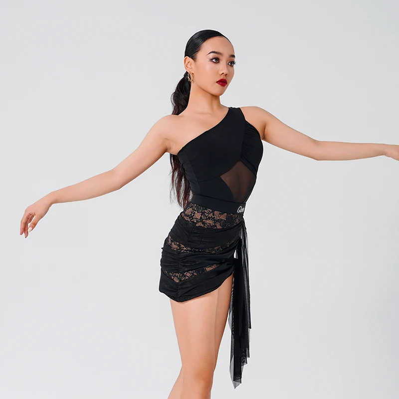 Neue Latin Dance Performance Outfit Frauen Off Schulter Ärmelloses Top + Sexy Spitze Kurzen Rock Set Tango Samba Rumba Praxis anzug