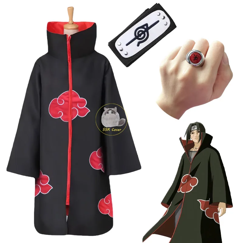 Bilibili Anime Naruto Ninja Cosplay Akatsuki Cosplay Kostüm Uchiha Itachi Red Cloud Umhang Robe Umhang Stirnband Halloween Kleidung