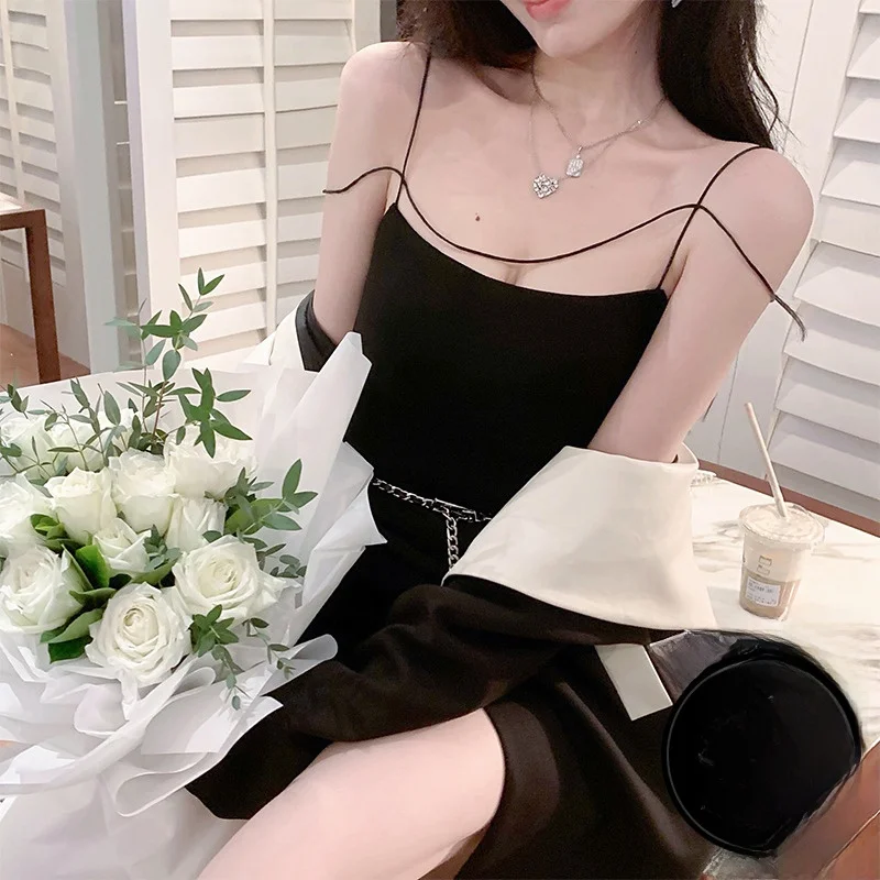 

Kubiliv Bla White Knitted Tank Top Women's Single Wear Versatile Design Base Layer irt for Autumn Winter