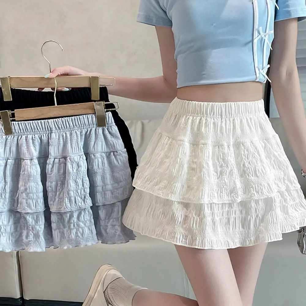 

Модные шорты-юбка в стиле Лолита с высокой талией, эластичные, с рюшами, универсальные, в стиле Y2K, лоскутные мини-юбки для женщин и девушек