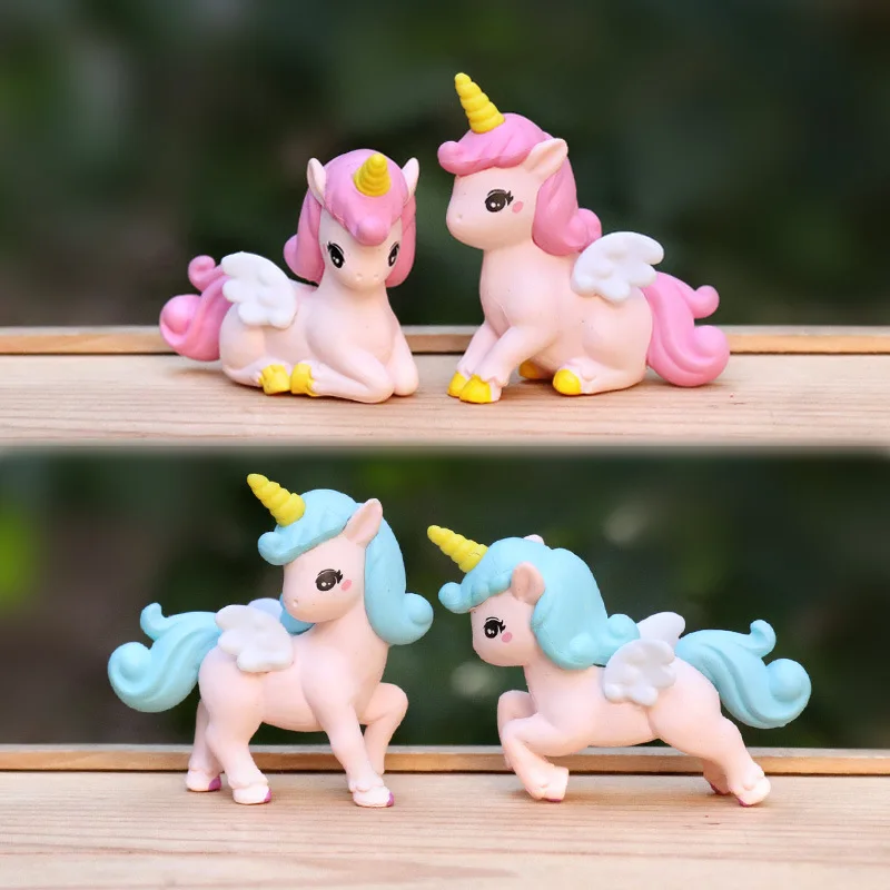 4pcs/set Anime unicorn Q Version kawaii Action Figure PVC Model Statue Toys doll Desk Decor Collectible Gifts