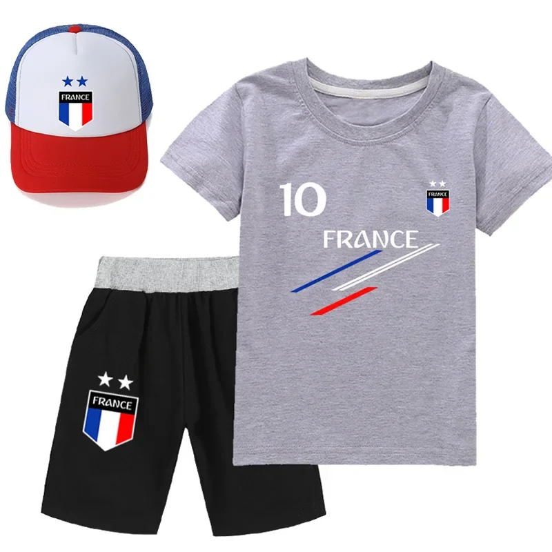 New Summer Baby Boys France Football NO10 MBP Tracksuit Children Boy Sports suit gazon Grassportkleding Trainingspak Costume