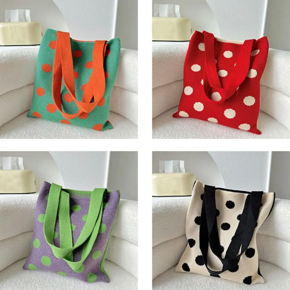 Handmade Knit Handbag Women Mini Knot Wrist-bag Female Casual Color  Tote Bag Student Reusable Shopping Bag