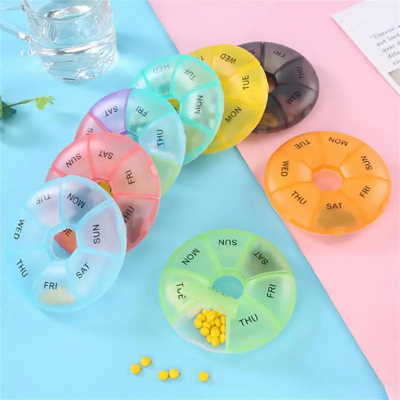 Pill Storage Box 7 Days Weekly Round Plastic Box Portable Subpackage Pill Container Travel Home Organization