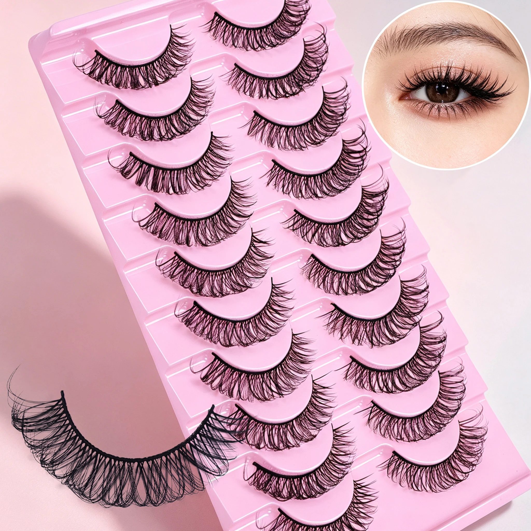 10 Pairs D Curl Fluffy Volume Dramatic Messy Cat Eye False Eyelashes Reusable Fake Lashes for Women Party Eye Makeup
