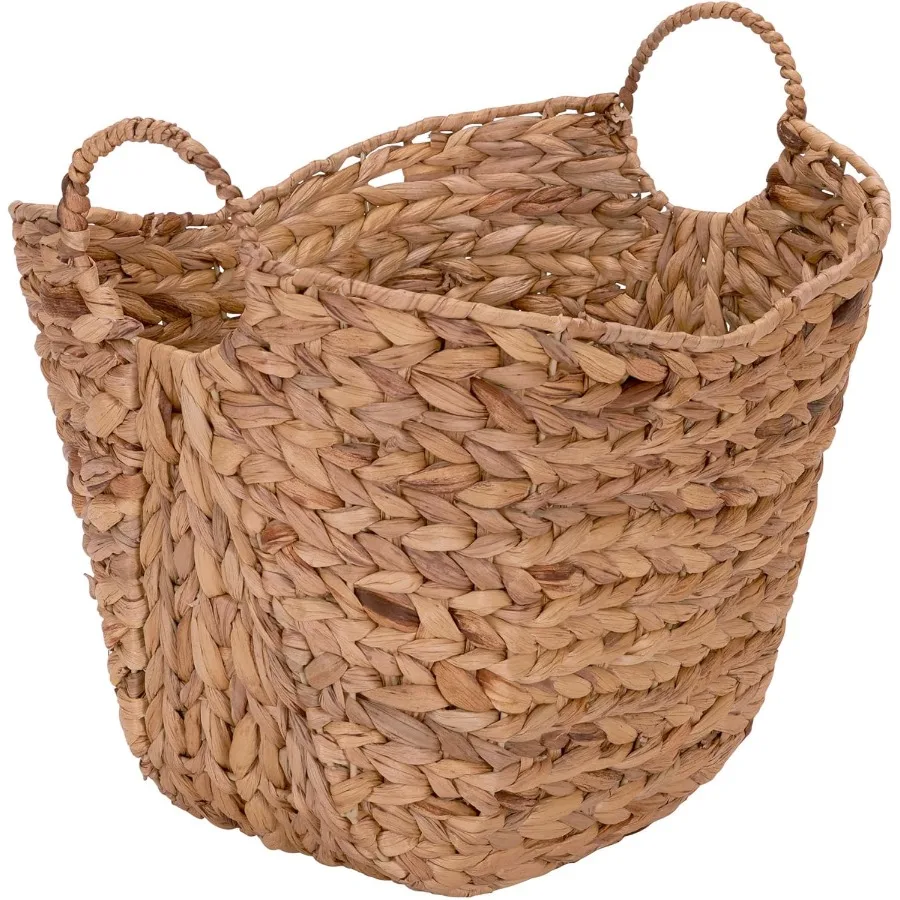 

ML4002 Tall Water Hyacinth Wicker Basket with Handles Natural Brown Natural Finish for Home Organization Garden Storage and Ind